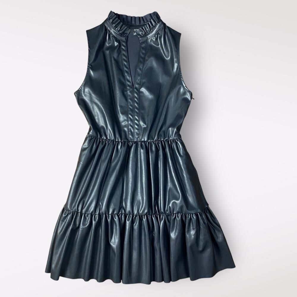 Fate Black Faux Leather Ruffled Tiered Mini Dress Size S Moto Boho Goth